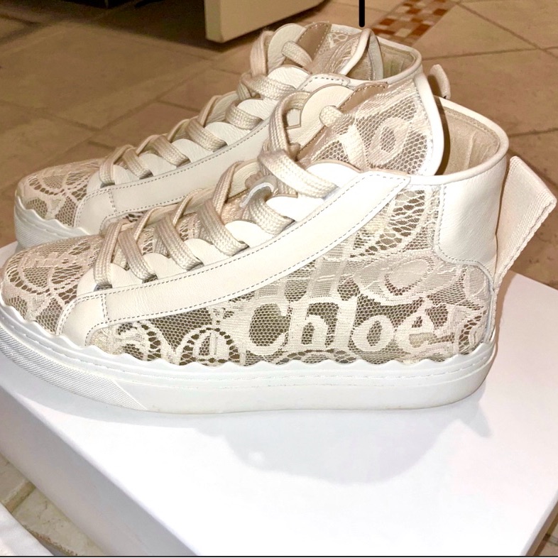 Chloe High-Top Sneakers With Lace Design And Transparent Overlay